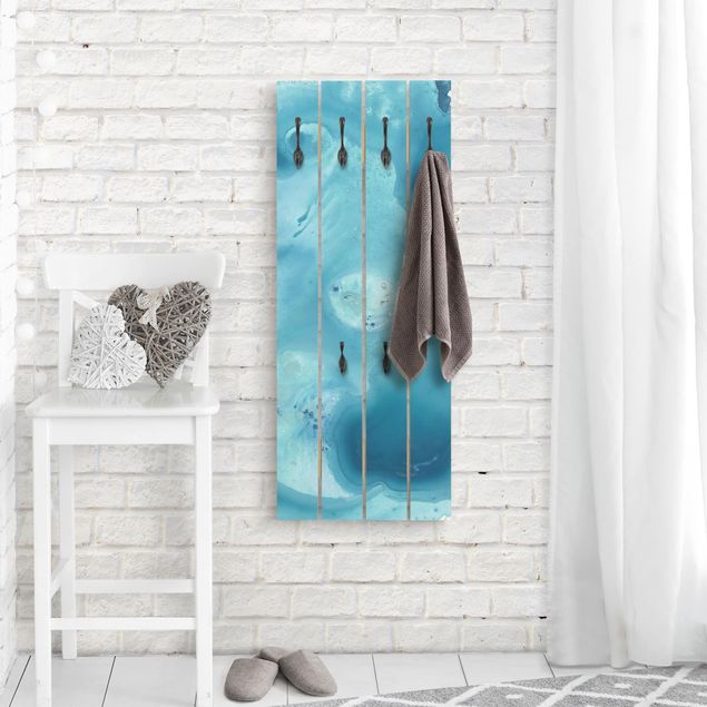 Wandkapstokken houten pallet Wave Watercolour Turquoise III