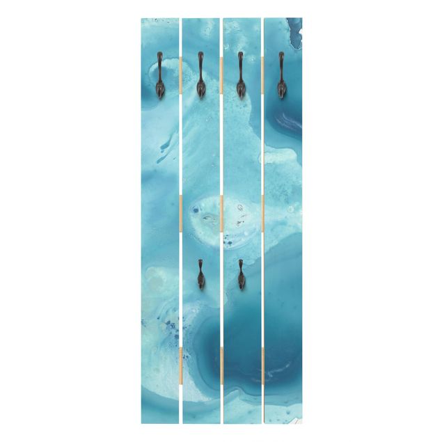 Wandkapstokken houten pallet Wave Watercolour Turquoise III