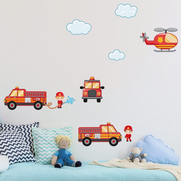Muurstickers Firefighter Set with Vehicles