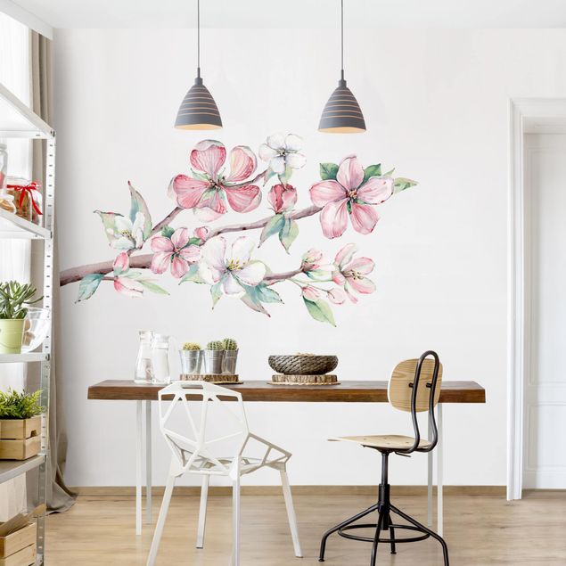 Muurstickers natuur Cherry Blossom Branch Watercolour Set