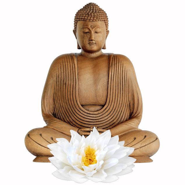 Muurstickers Wooden Lotus Buddha