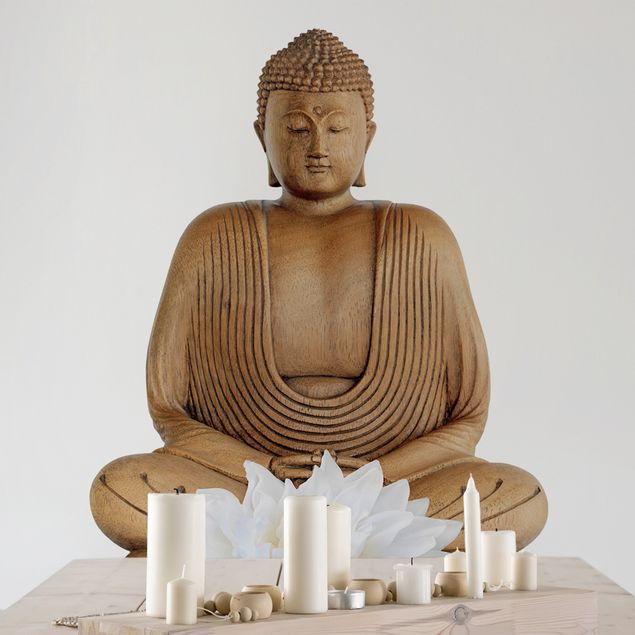Muurstickers spiritueel Wooden Lotus Buddha