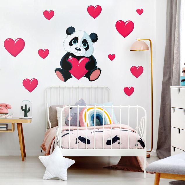 Muurstickers dieren Panda With Hearts