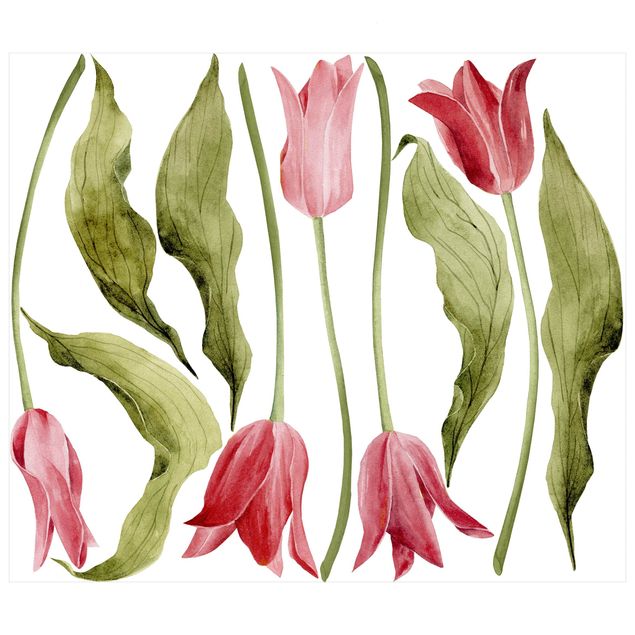 Muurstickers Red Tulips Watercolour