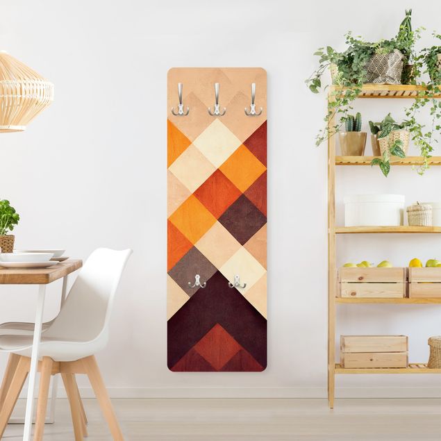Wandkapstokken houten paneel - Warm Geometry Pattern