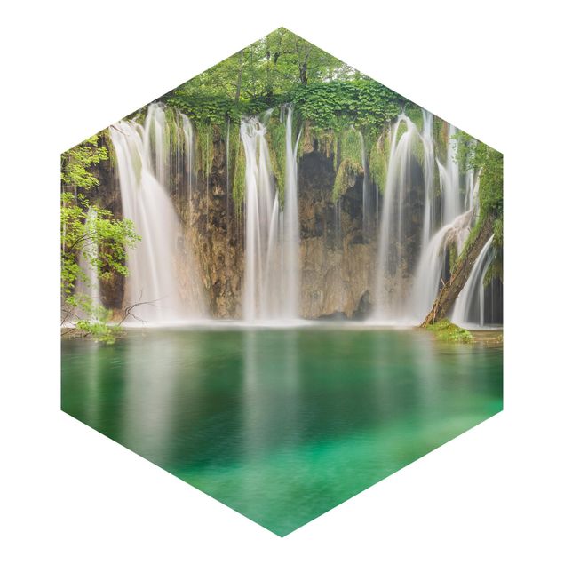 Hexagon Behang Waterfall Plitvice Lakes