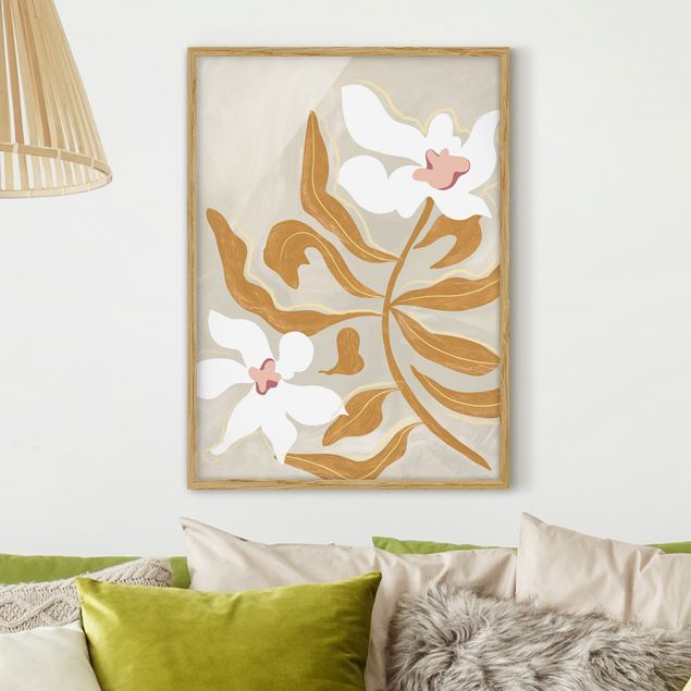 Ingelijste posters - White flowers with yellow leaves