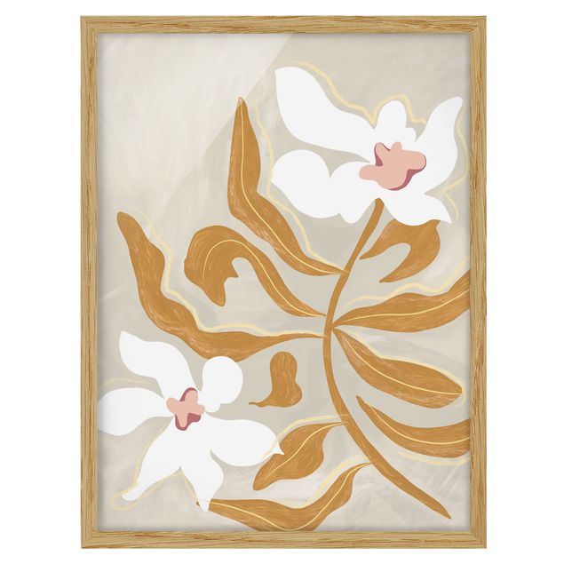 Ingelijste posters - White flowers with yellow leaves