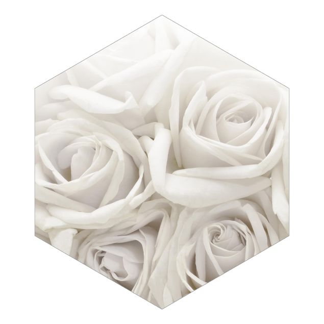 Hexagon Behang White Roses