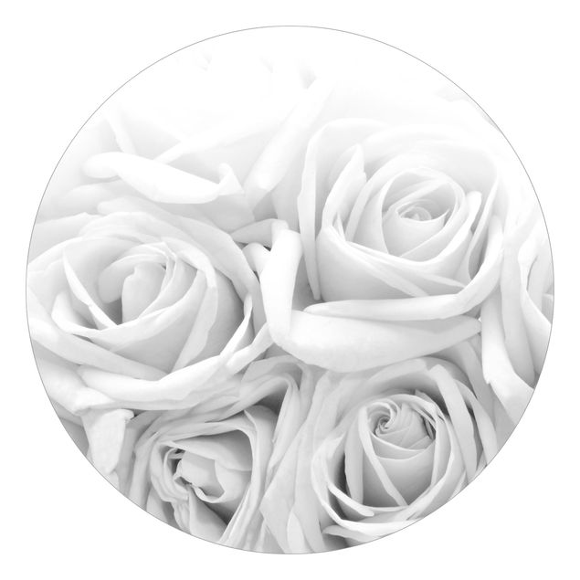 Behangcirkel White Roses Black And White