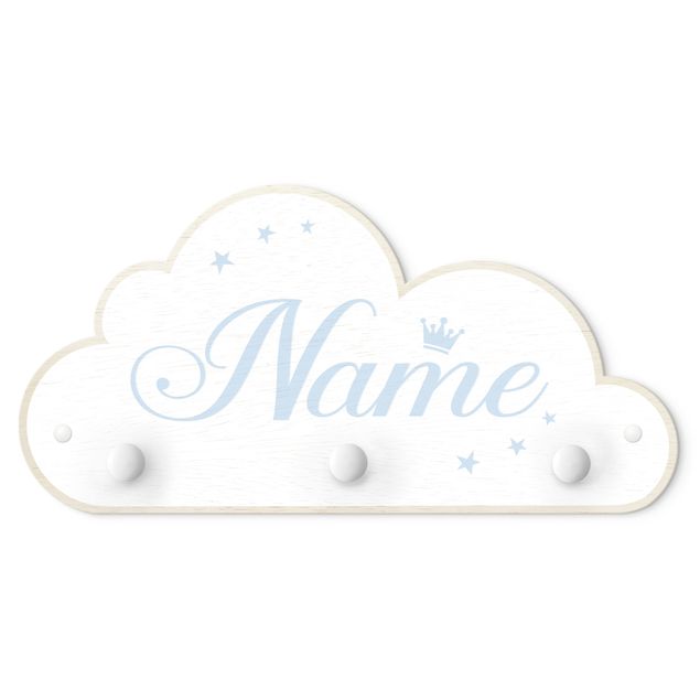 Wandkapstokken voor kinderen White Clouds Crown With Customised Name Light Blue