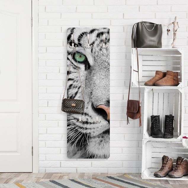 Wandkapstokken houten paneel White Tiger