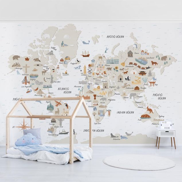 Fotobehang - World Map With Sights