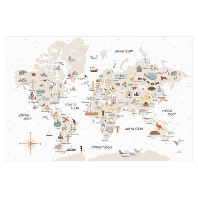 Fotobehang - World Map With Sights