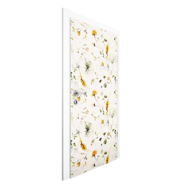 Deur behang - Wildflowers Watercolour Pattern on Beige