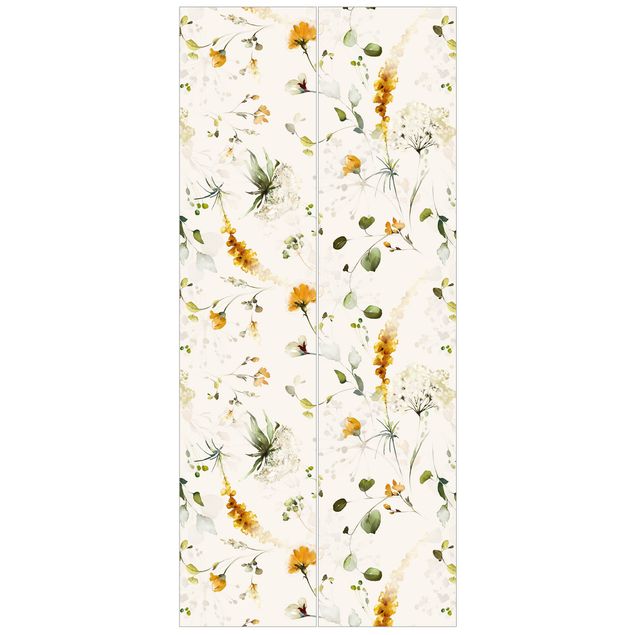 Deur behang - Wildflowers Watercolour Pattern on Beige