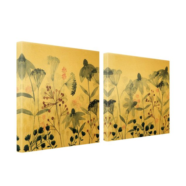 Canvas schilderijen - 2-delig  Wildflowers Watercolour Set I