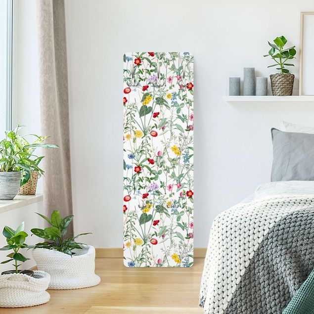Wandkapstokken houten paneel - Wildflowers On White