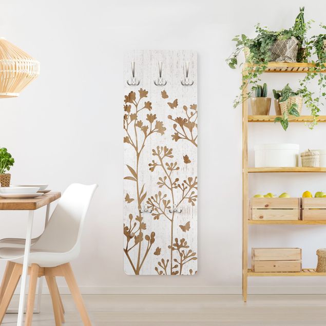 Wandkapstokken houten paneel - Wild Flowers with Butterflies on Wood