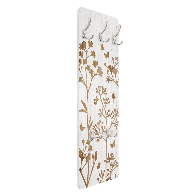 Wandkapstokken houten paneel - Wild Flowers with Butterflies on Wood