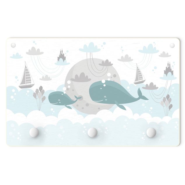 Wandkapstokken voor kinderen Clouds With Whale And Castle