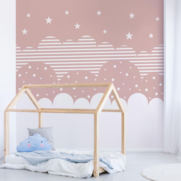 Fotobehang - Clouds and Stars - pink