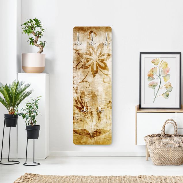 Wandkapstokken houten paneel Wooden Flower