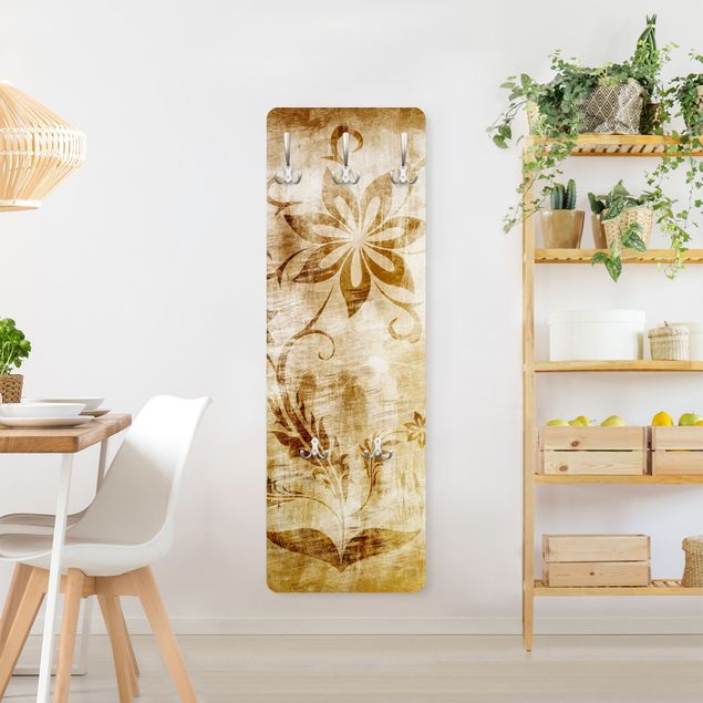 Wandkapstokken houten paneel Wooden Flower