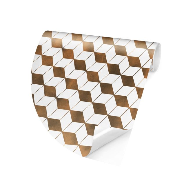 Behangcirkel Cube Pattern In 3D Gold