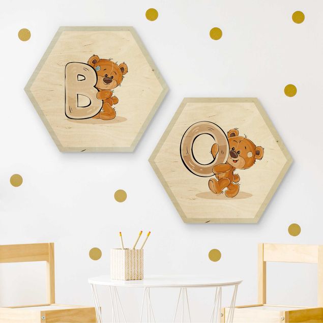 Hexagons houten schilderijen Desired Letter Teddy Boy