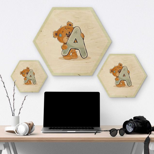 Hexagons houten schilderijen Desired Letter Teddy Boy