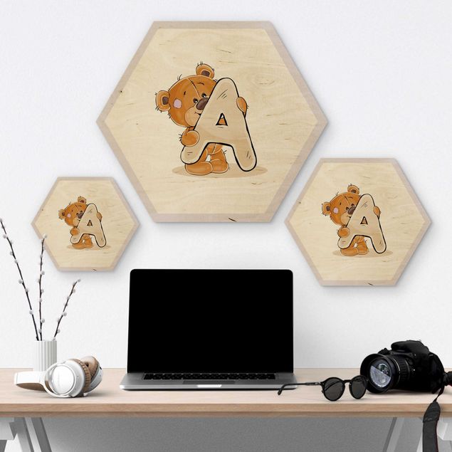 Hexagons houten schilderijen Desired Letter Teddy Girl