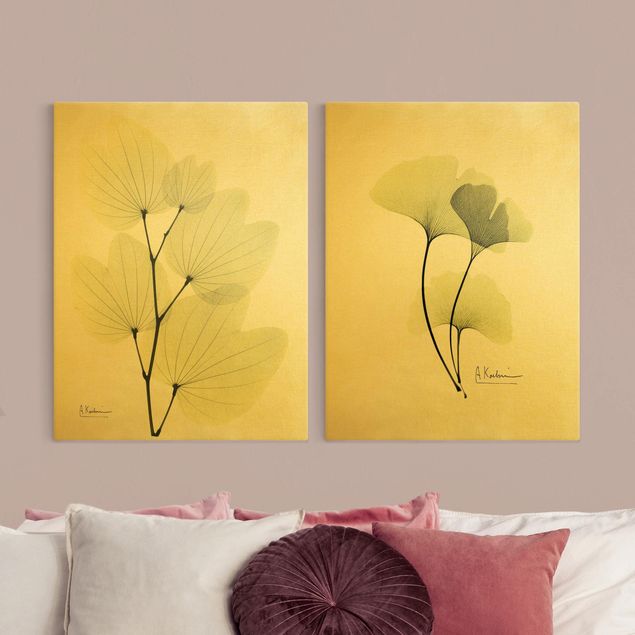 Canvas schilderijen - 2-delig  X-Ray - Orchid Tree Leaves & Ginkgo