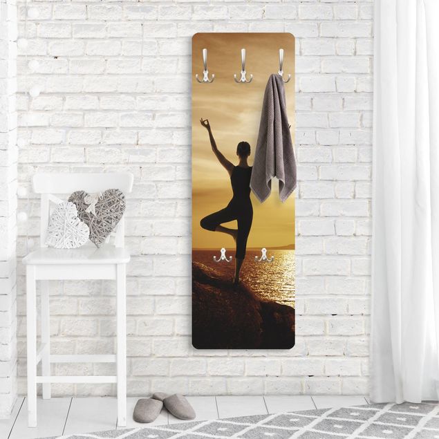 Wandkapstokken houten paneel Yoga