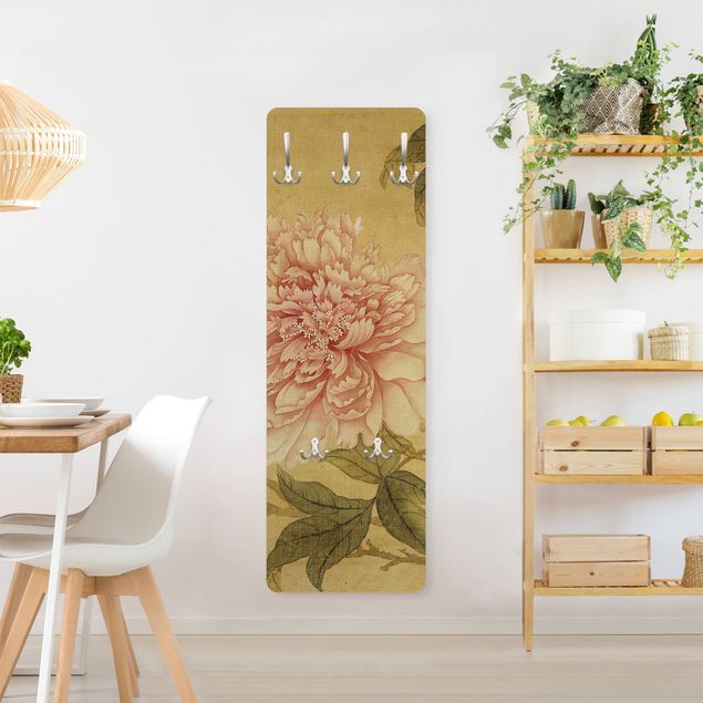 Wandkapstokken houten paneel Yun Shouping - Chrysanthemum