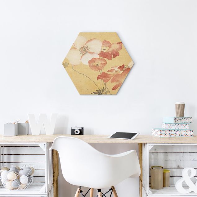 Hexagons Aluminium Dibond schilderijen - Yun Shouping - Poppy Flower