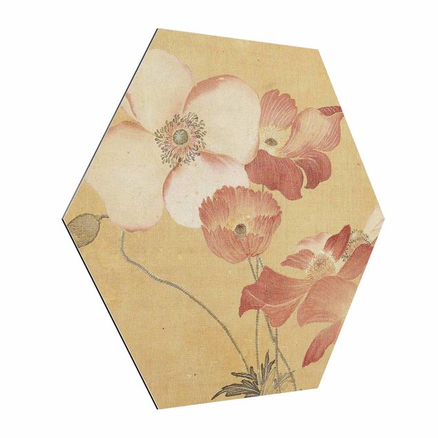 Hexagons Aluminium Dibond schilderijen - Yun Shouping - Poppy Flower