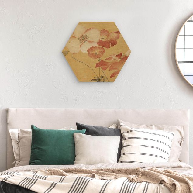 Hexagons houten schilderijen - Yun Shouping - Poppy Flower