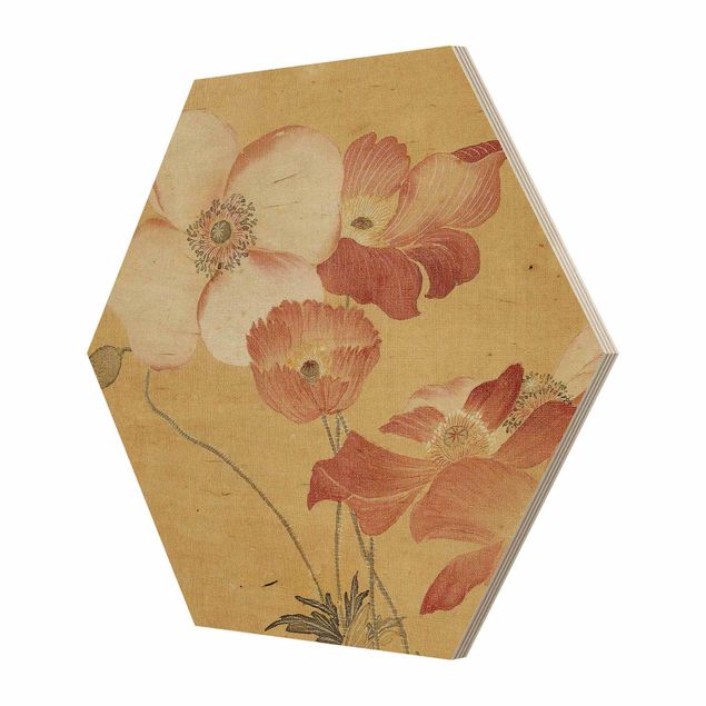 Hexagons houten schilderijen - Yun Shouping - Poppy Flower