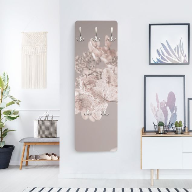 Wandkapstokken houten paneel Delicate White Hydrangea