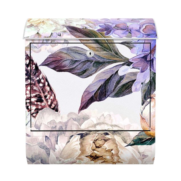 Brievenbussen Delicate Watercolour Boho Flowers And Feathers Pattern