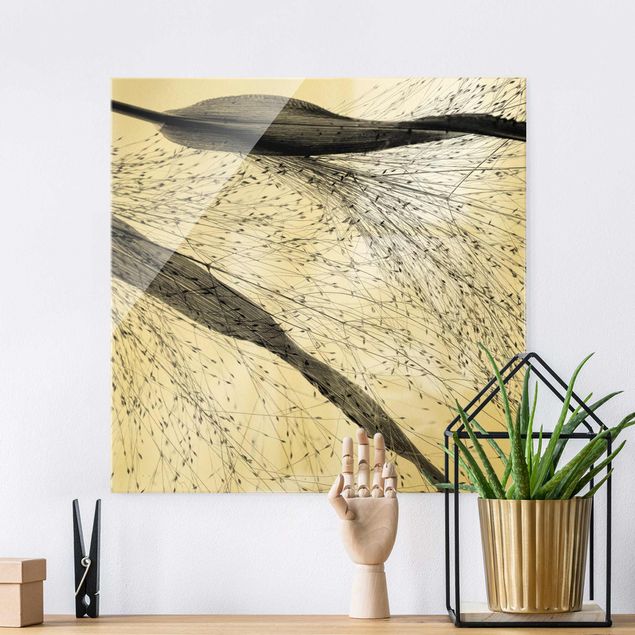 Glas Magnetboard Delicate Reed With Subtle Buds Black And White