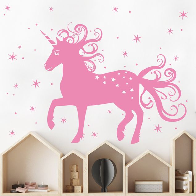 Muurstickers eenhoorn Magical unicorn with stars
