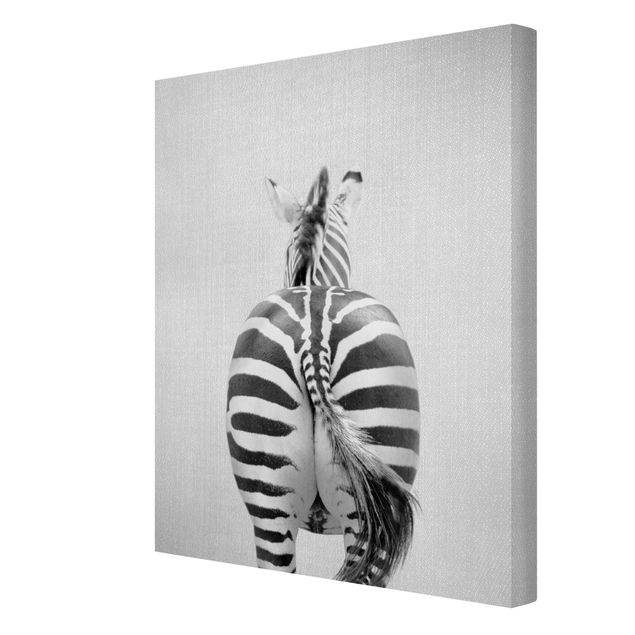 Leinwandbild - Zebra von hinten Schwarz Weiß - Hochformat 3:4