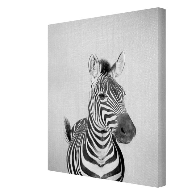 Leinwandbild - Zebra Zilla Schwarz Weiß - Hochformat 3:4