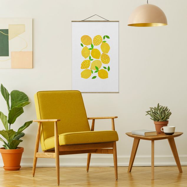 Stoffen schilderij met posterlijst Lemon With Dots