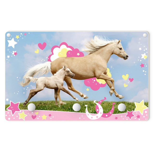 Wandkapstokken voor kinderen Two Galloping Horses With Stars